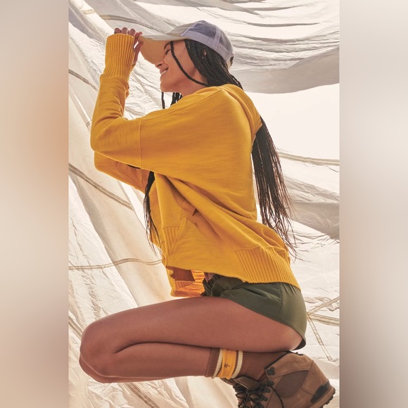 NWT Free People FP Movement Honey Dove Swaying Sunflowers Yellow Pullover Hoodie - Picture 2 of 13